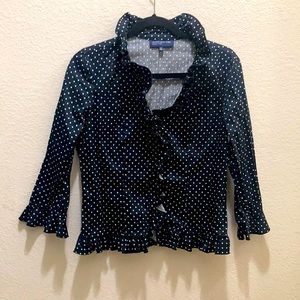 JONES NEW YORK SIGNATURE Long Sleeve Blouse size S black with white dots